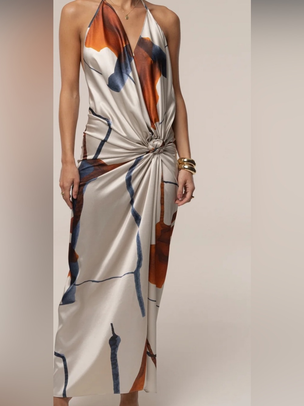 Luxxel Ivory Maxi Dress with Rust & Navy Abstract Print